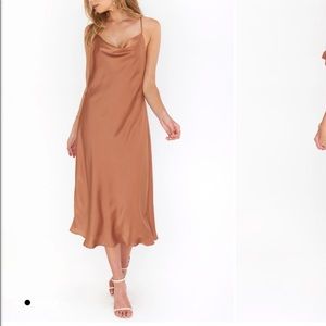 Copper luxe satin Verona Cowl dress